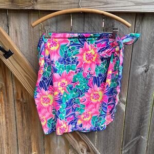 Sia Floral Sarong Swim Cover-Up Pink Purple Green